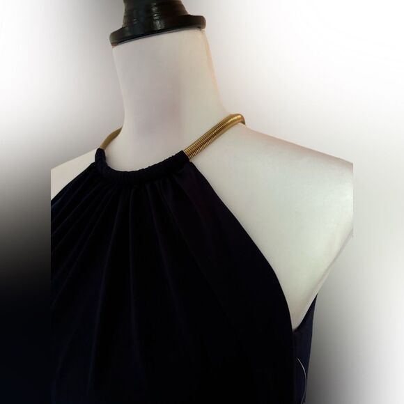 NWT Jessica Simpson Navy Halter Dress Size 6, Gold Choker - Picture 2 of 7